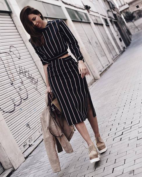 Striped crop top and pencil skirt